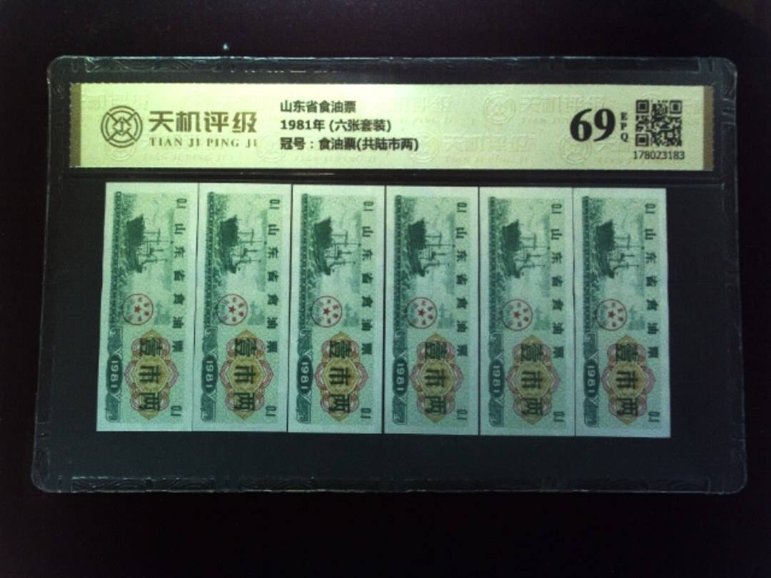 山东省食油票1981年 (六张套装)，冠号食油票(共陆市两)，纸币，钱币收藏