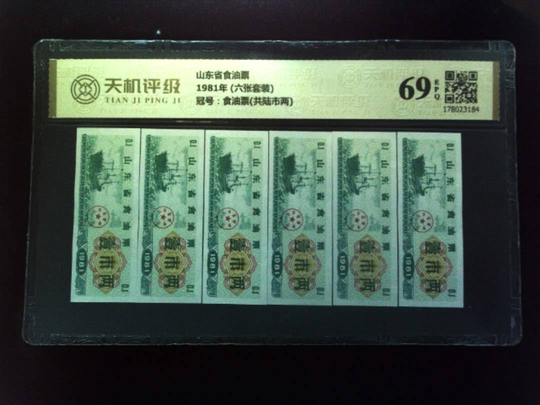 山东省食油票1981年 (六张套装)，冠号食油票(共陆市两)，纸币，钱币收藏