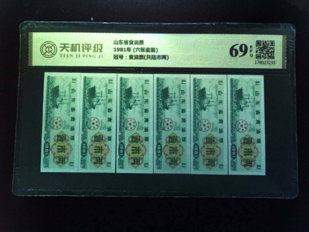 山东省食油票1981年 (六张套装)，冠号食油票(共陆市两)，纸币，钱币收藏