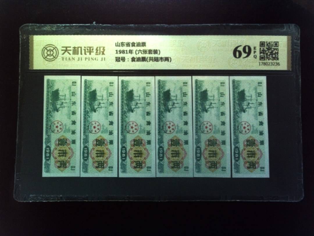 山东省食油票1981年 (六张套装)，冠号食油票(共陆市两)，纸币，钱币收藏