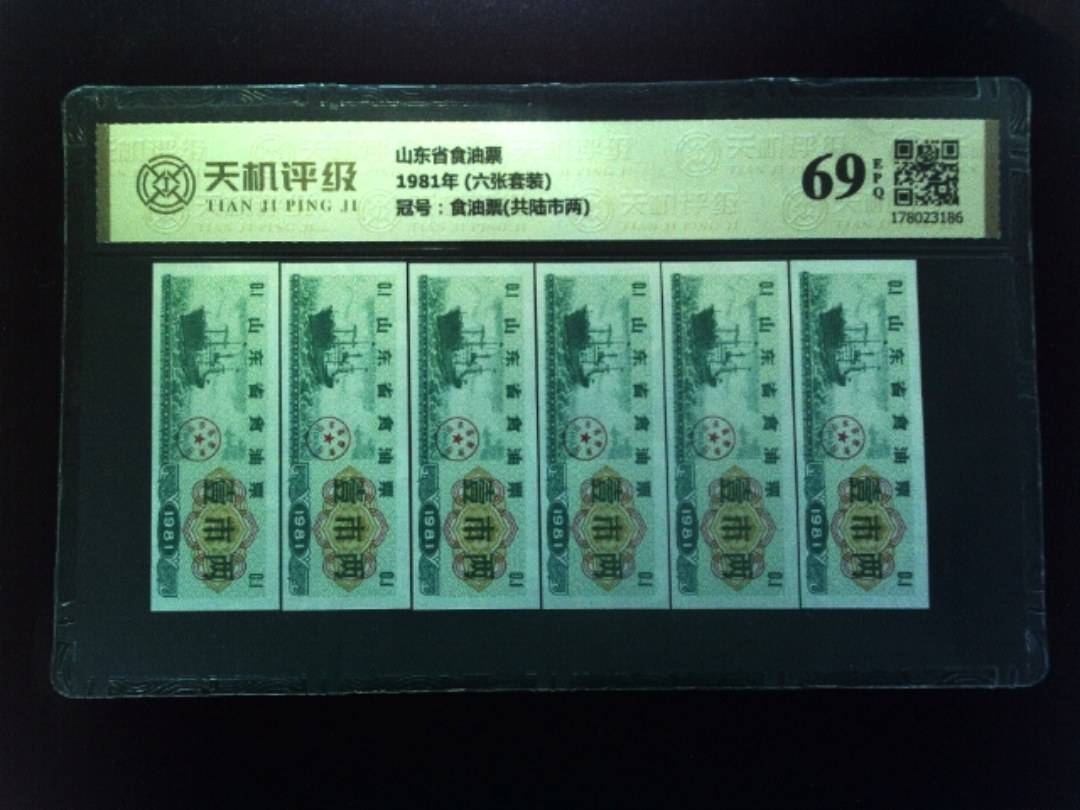 山东省食油票1981年 (六张套装)，冠号食油票(共陆市两)，纸币，钱币收藏