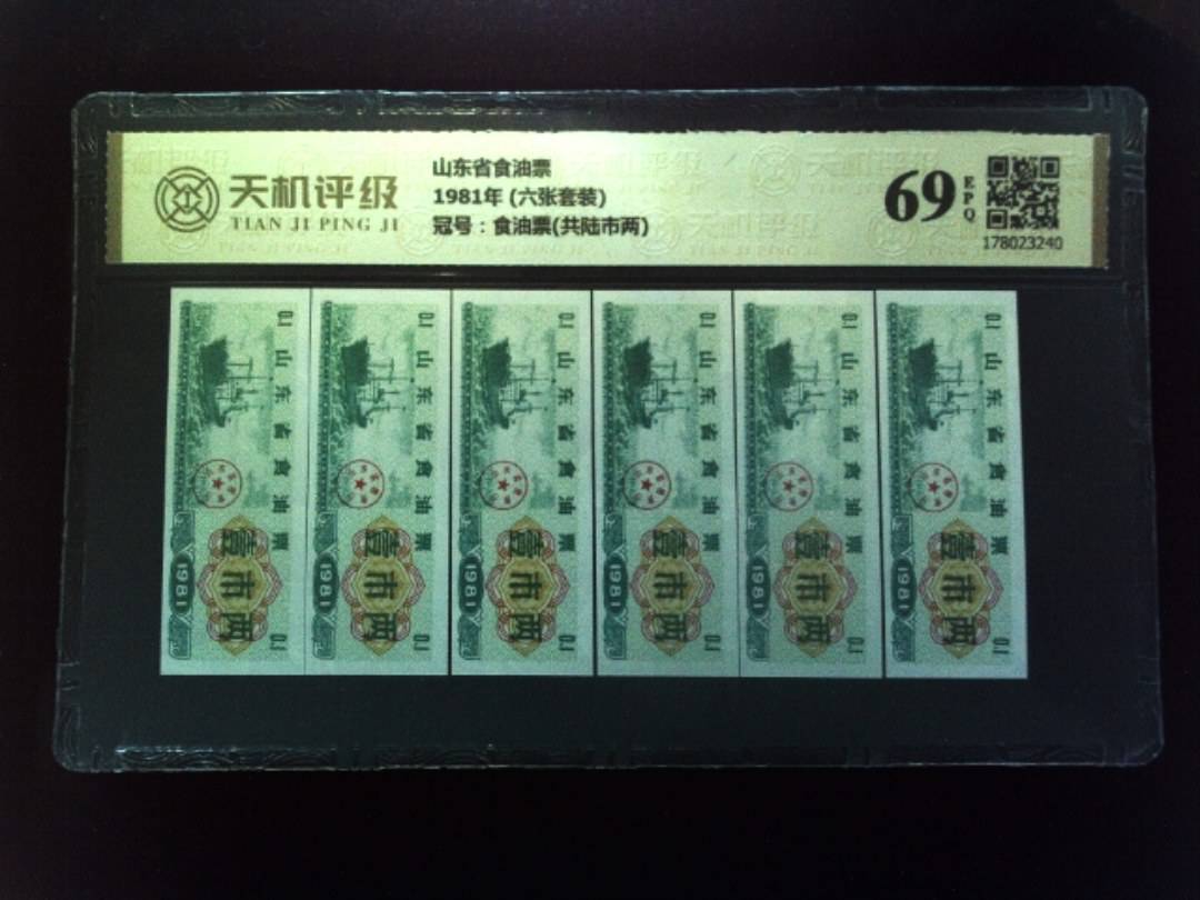 山东省食油票1981年 (六张套装)，冠号食油票(共陆市两)，纸币，钱币收藏