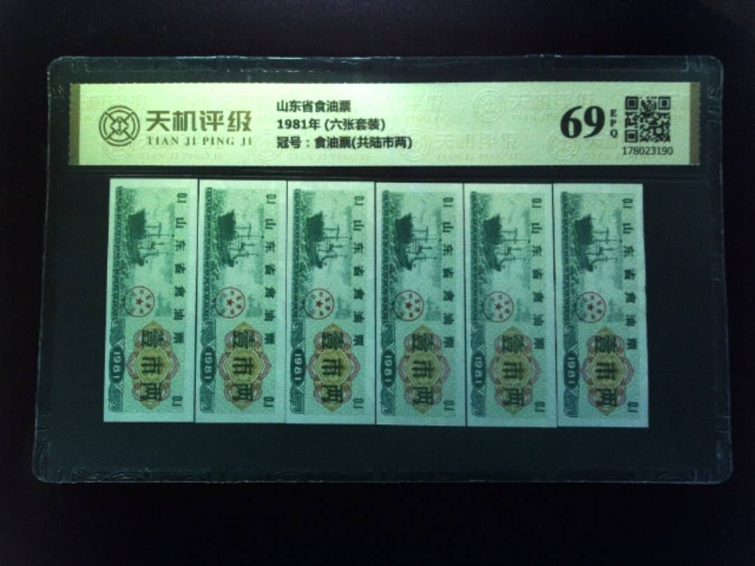 山东省食油票1981年 (六张套装)，冠号食油票(共陆市两)，纸币，钱币收藏