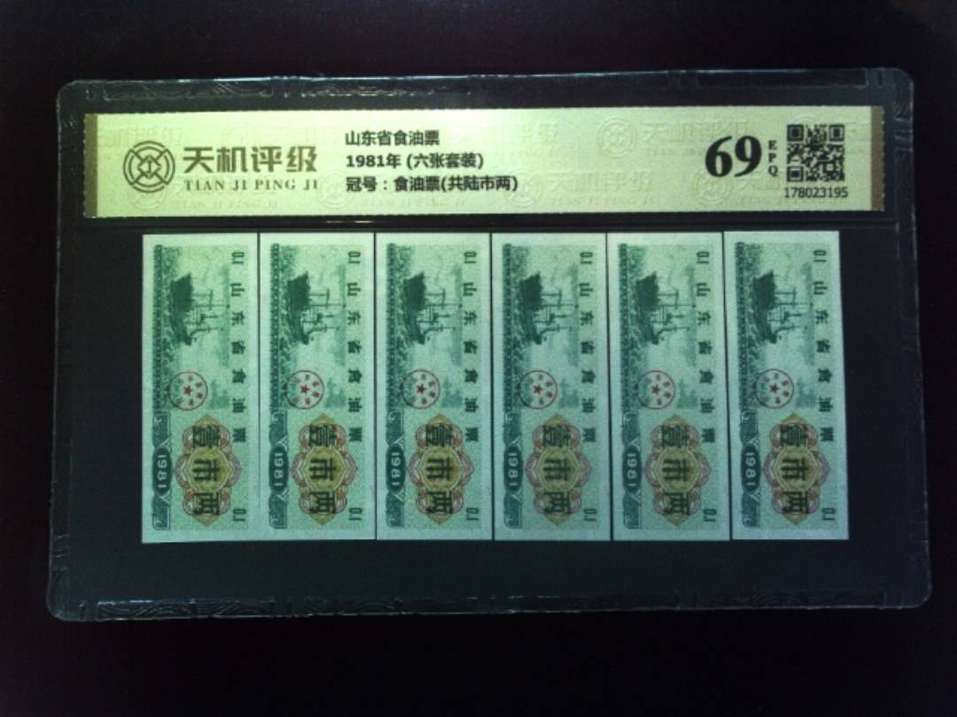 山东省食油票1981年 (六张套装)，冠号食油票(共陆市两)，纸币，钱币收藏