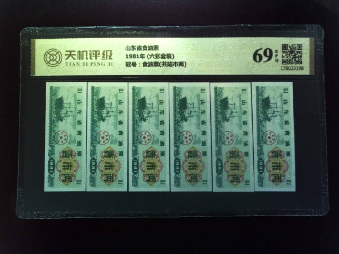 山东省食油票1981年 (六张套装)，冠号食油票(共陆市两)，纸币，钱币收藏