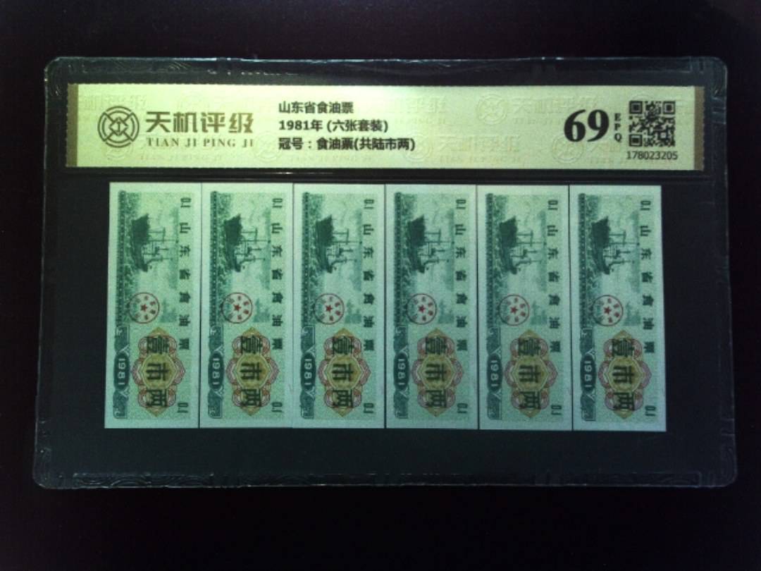 山东省食油票1981年 (六张套装)，冠号食油票(共陆市两)，纸币，钱币收藏