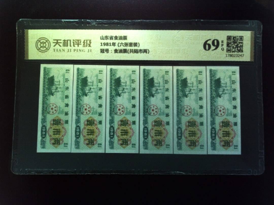 山东省食油票1981年 (六张套装)，冠号食油票(共陆市两)，纸币，钱币收藏