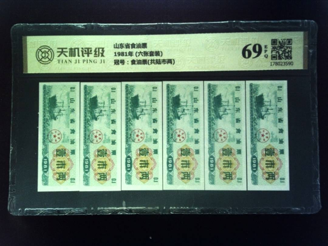 山东省食油票1981年 (六张套装)，冠号食油票(共陆市两)，纸币，钱币收藏