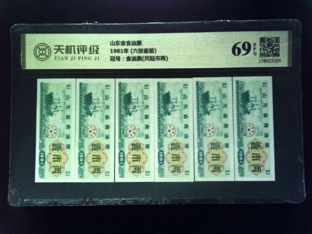 山东省食油票1981年 (六张套装)，冠号食油票(共陆市两)，纸币，钱币收藏