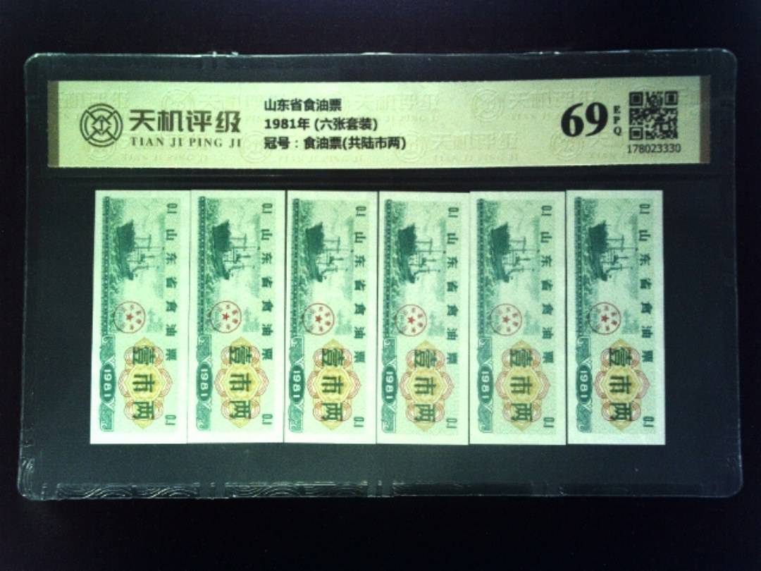 山东省食油票1981年 (六张套装)，冠号食油票(共陆市两)，纸币，钱币收藏