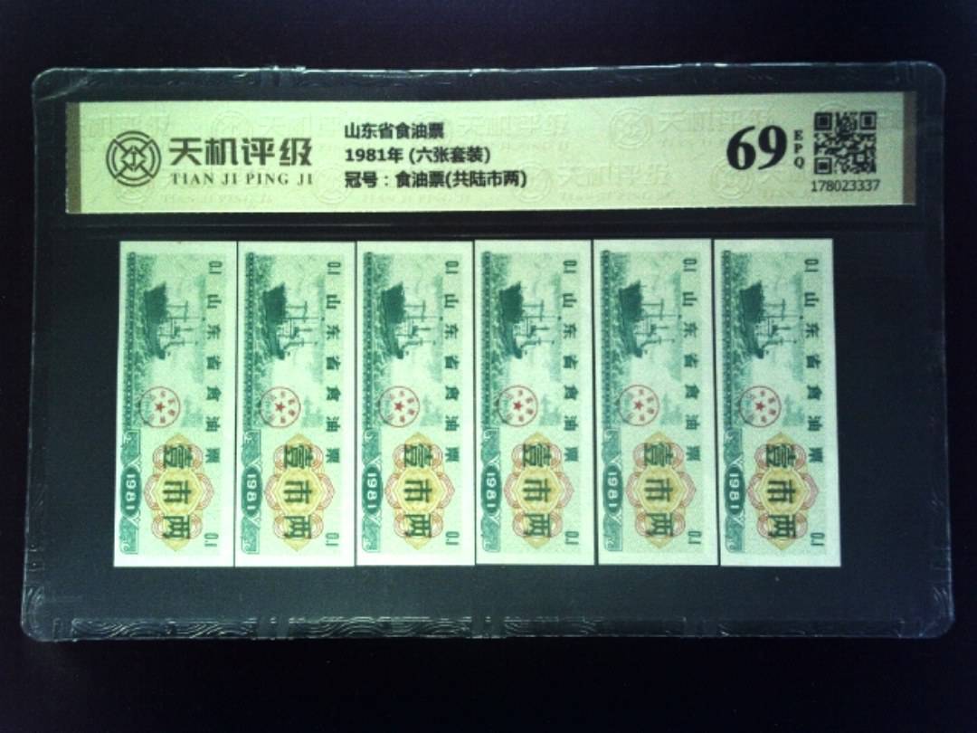 山东省食油票1981年 (六张套装)，冠号食油票(共陆市两)，纸币，钱币收藏