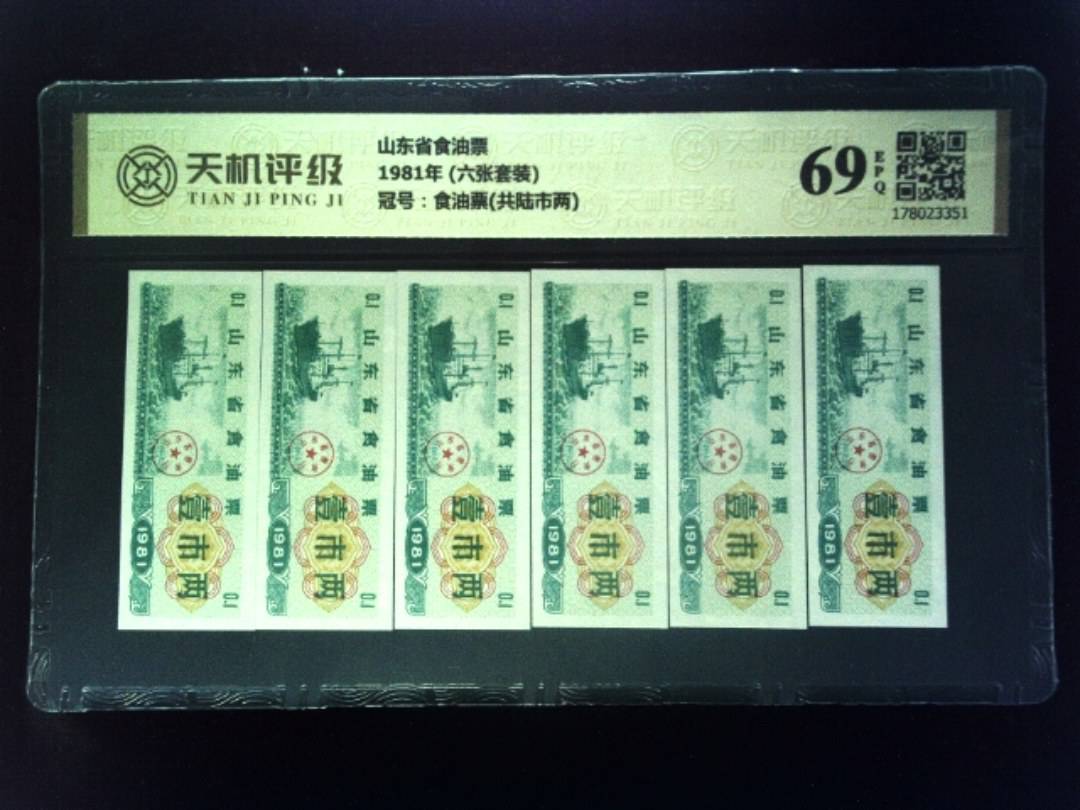 山东省食油票1981年 (六张套装)，冠号食油票(共陆市两)，纸币，钱币收藏