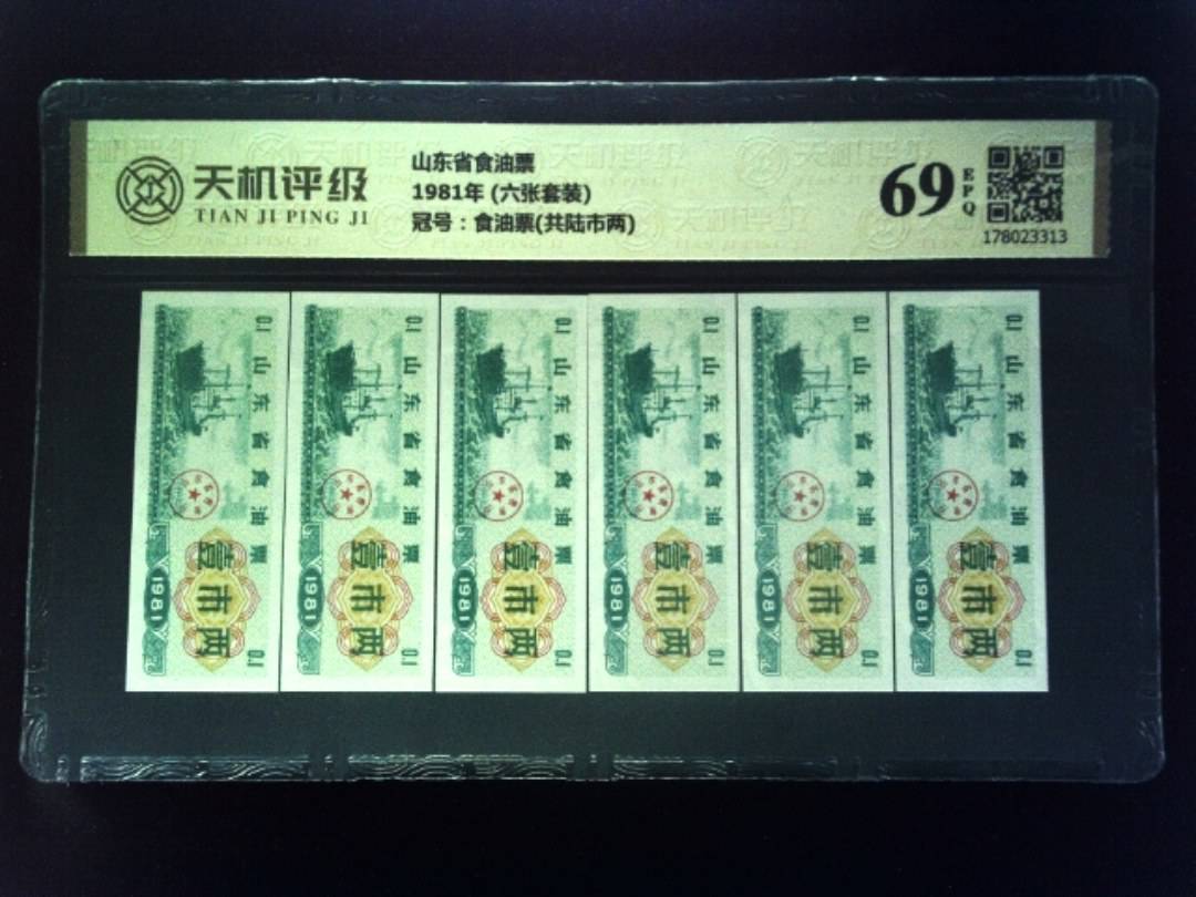 山东省食油票1981年 (六张套装)，冠号食油票(共陆市两)，纸币，钱币收藏