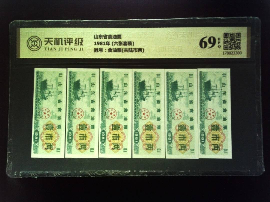 山东省食油票1981年 (六张套装)，冠号食油票(共陆市两)，纸币，钱币收藏