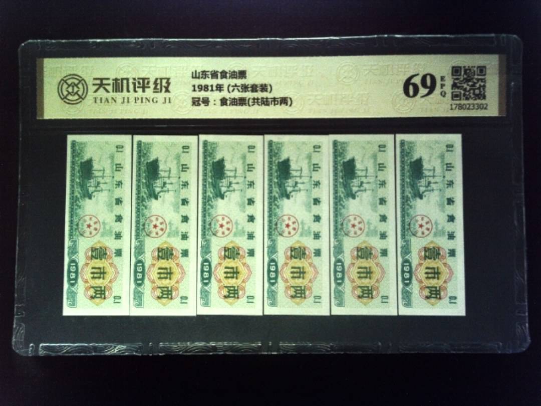 山东省食油票1981年 (六张套装)，冠号食油票(共陆市两)，纸币，钱币收藏