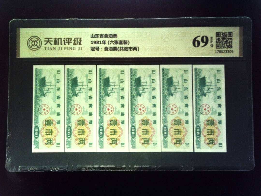 山东省食油票1981年 (六张套装)，冠号食油票(共陆市两)，纸币，钱币收藏