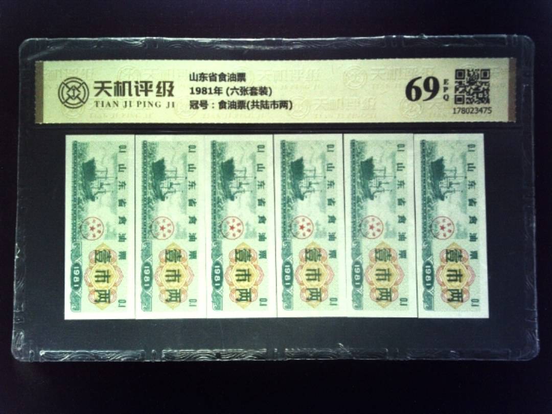 山东省食油票1981年 (六张套装)，冠号食油票(共陆市两)，纸币，钱币收藏