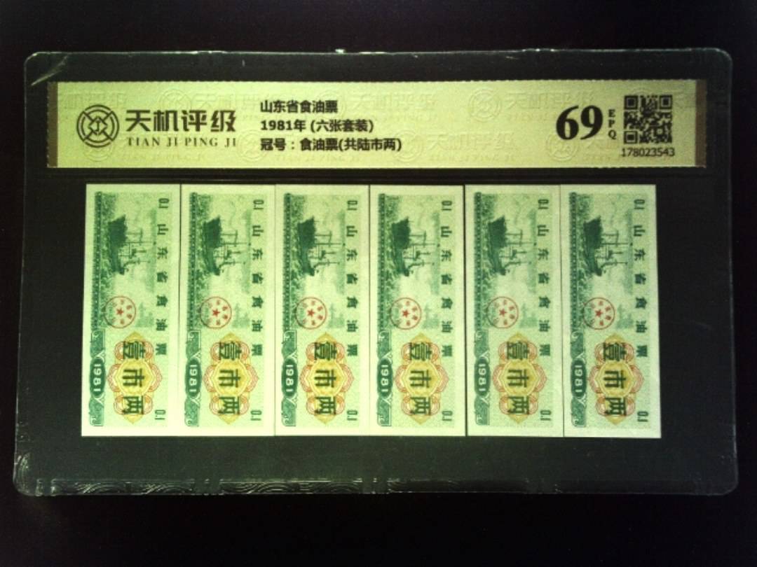 山东省食油票1981年 (六张套装)，冠号食油票(共陆市两)，纸币，钱币收藏