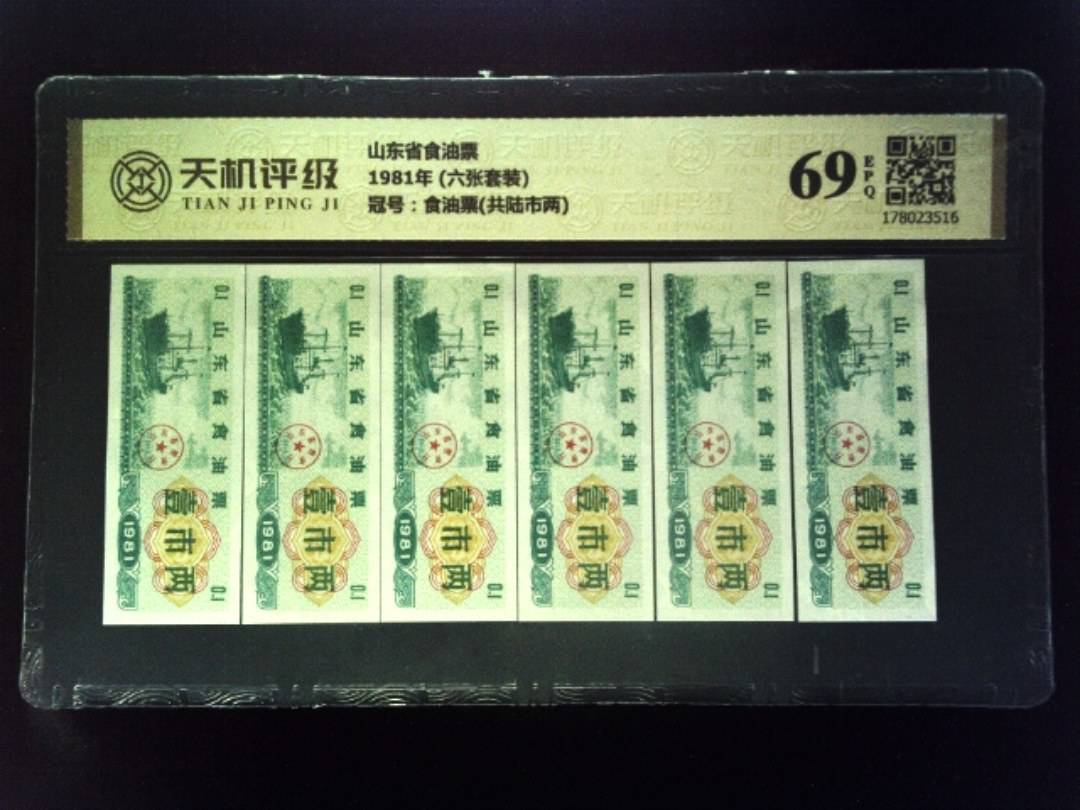 山东省食油票1981年 (六张套装)，冠号食油票(共陆市两)，纸币，钱币收藏