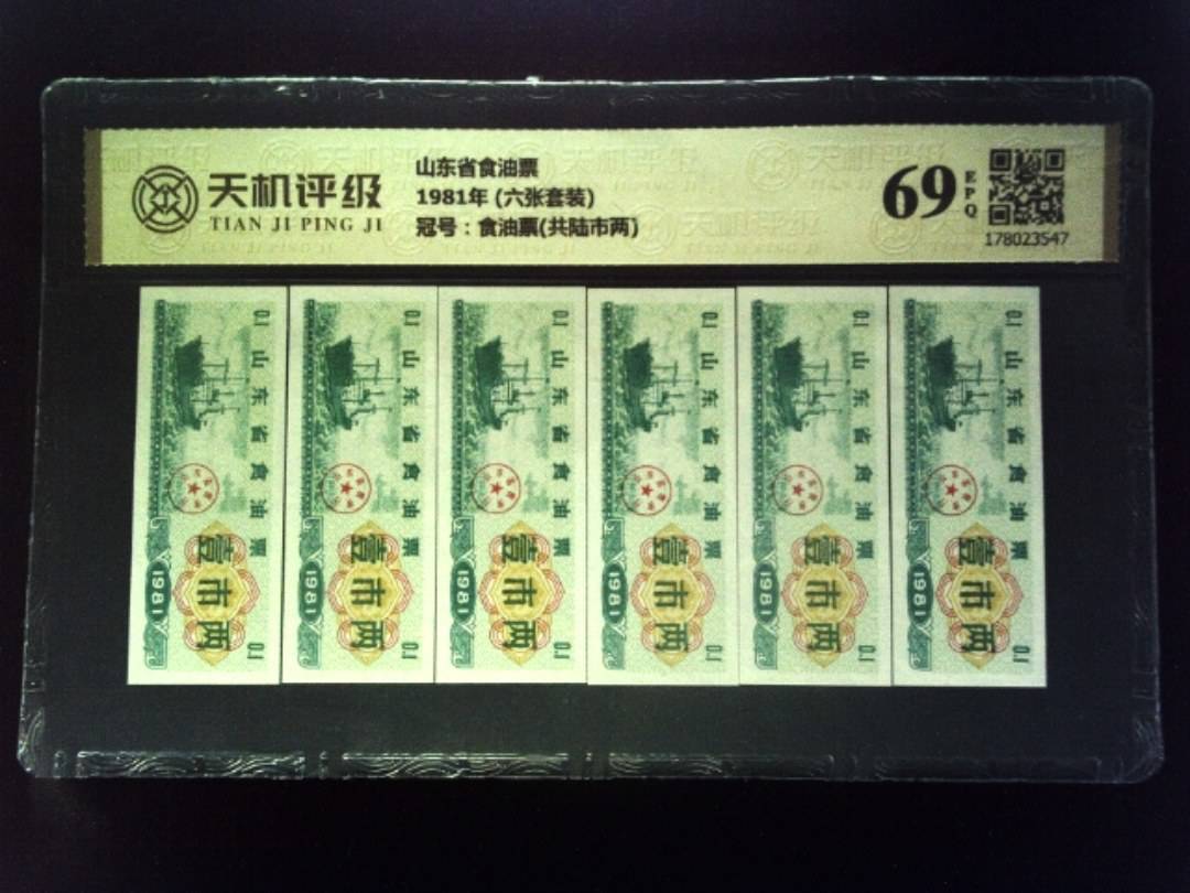 山东省食油票1981年 (六张套装)，冠号食油票(共陆市两)，纸币，钱币收藏