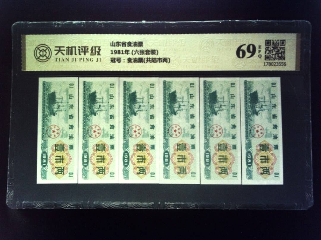 山东省食油票1981年 (六张套装)，冠号食油票(共陆市两)，纸币，钱币收藏