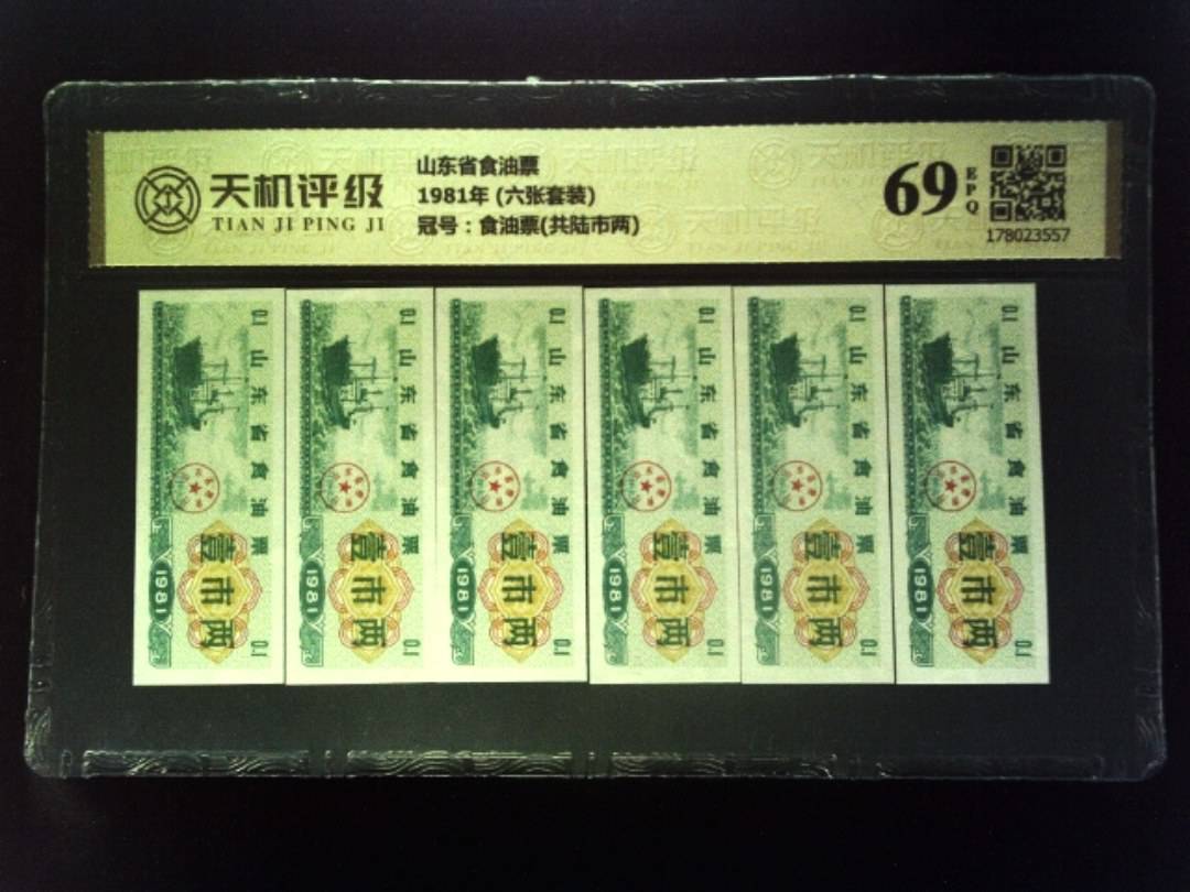 山东省食油票1981年 (六张套装)，冠号食油票(共陆市两)，纸币，钱币收藏