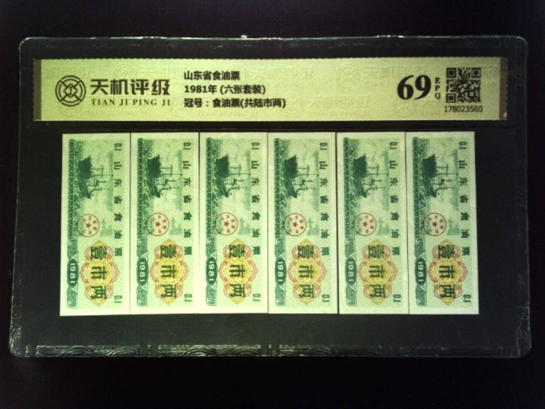 山东省食油票1981年 (六张套装)，冠号食油票(共陆市两)，纸币，钱币收藏