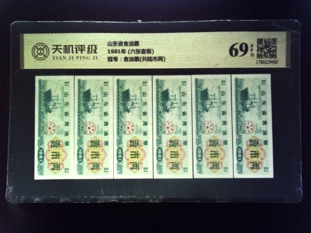 山东省食油票1981年 (六张套装)，冠号食油票(共陆市两)，纸币，钱币收藏
