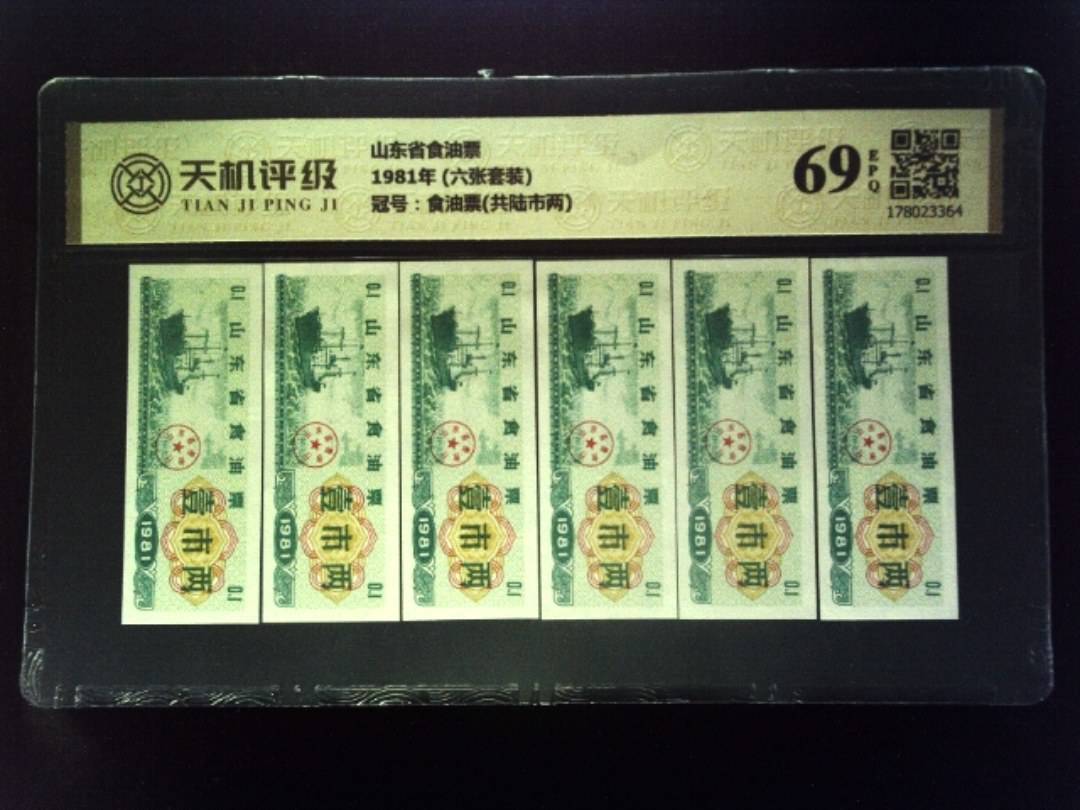 山东省食油票1981年 (六张套装)，冠号食油票(共陆市两)，纸币，钱币收藏