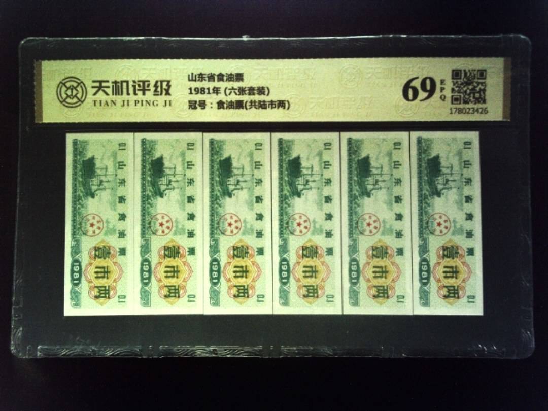 山东省食油票1981年 (六张套装)，冠号食油票(共陆市两)，纸币，钱币收藏