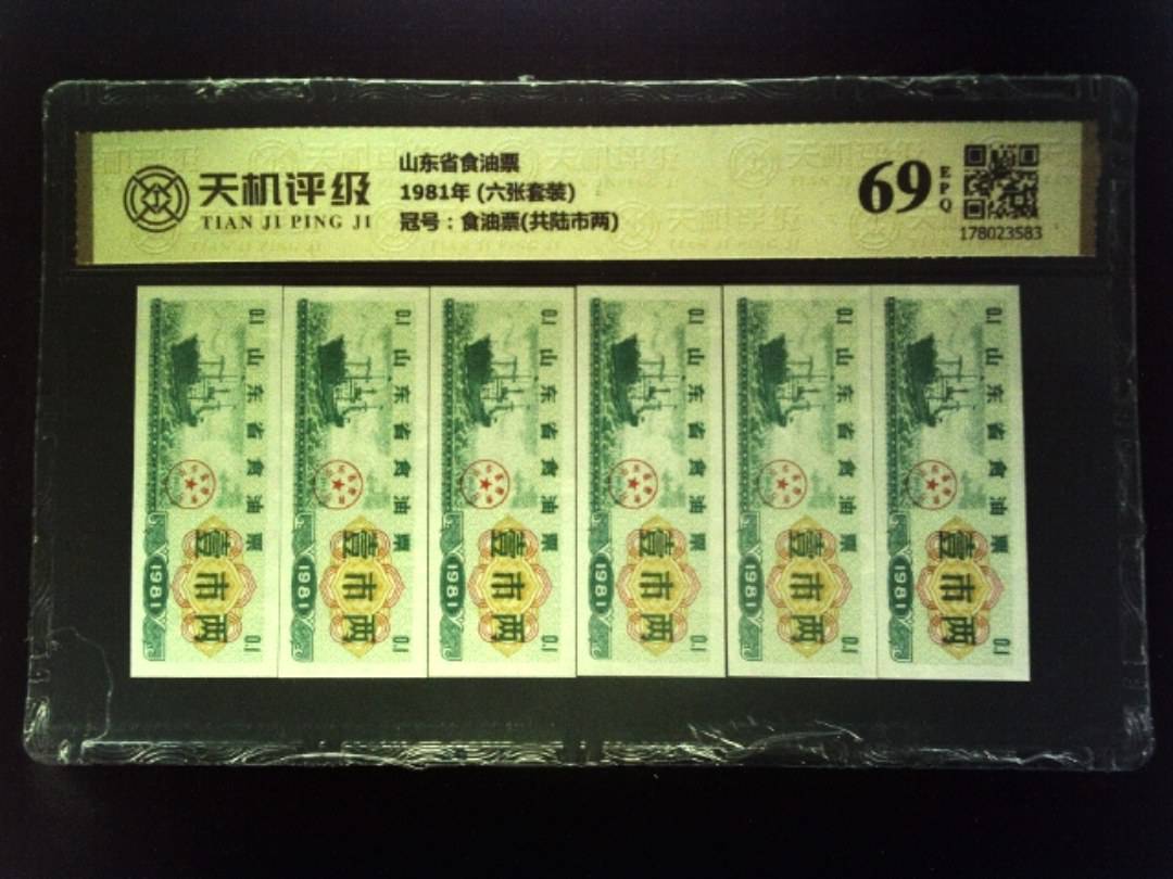 山东省食油票1981年 (六张套装)，冠号食油票(共陆市两)，纸币，钱币收藏
