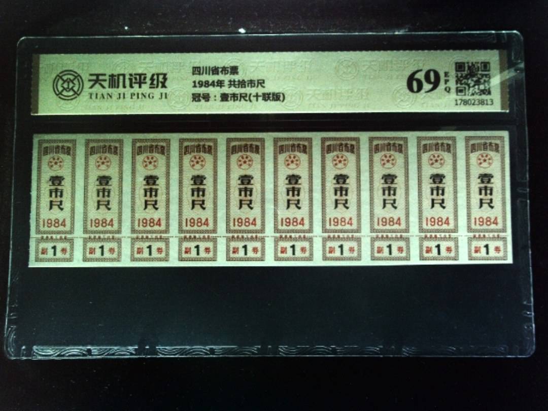 四川省布票1984年 共拾市尺，冠号壹市尺(十联版)，纸币，钱币收藏