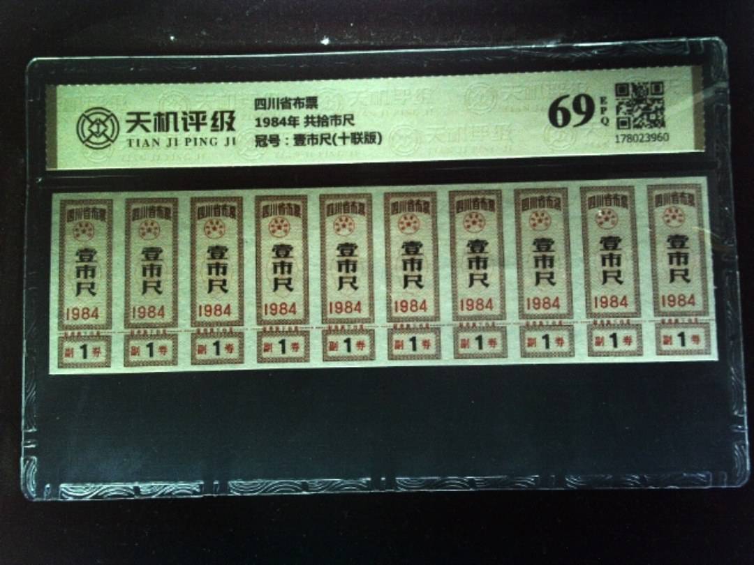 四川省布票1984年 共拾市尺，冠号壹市尺(十联版)，纸币，钱币收藏