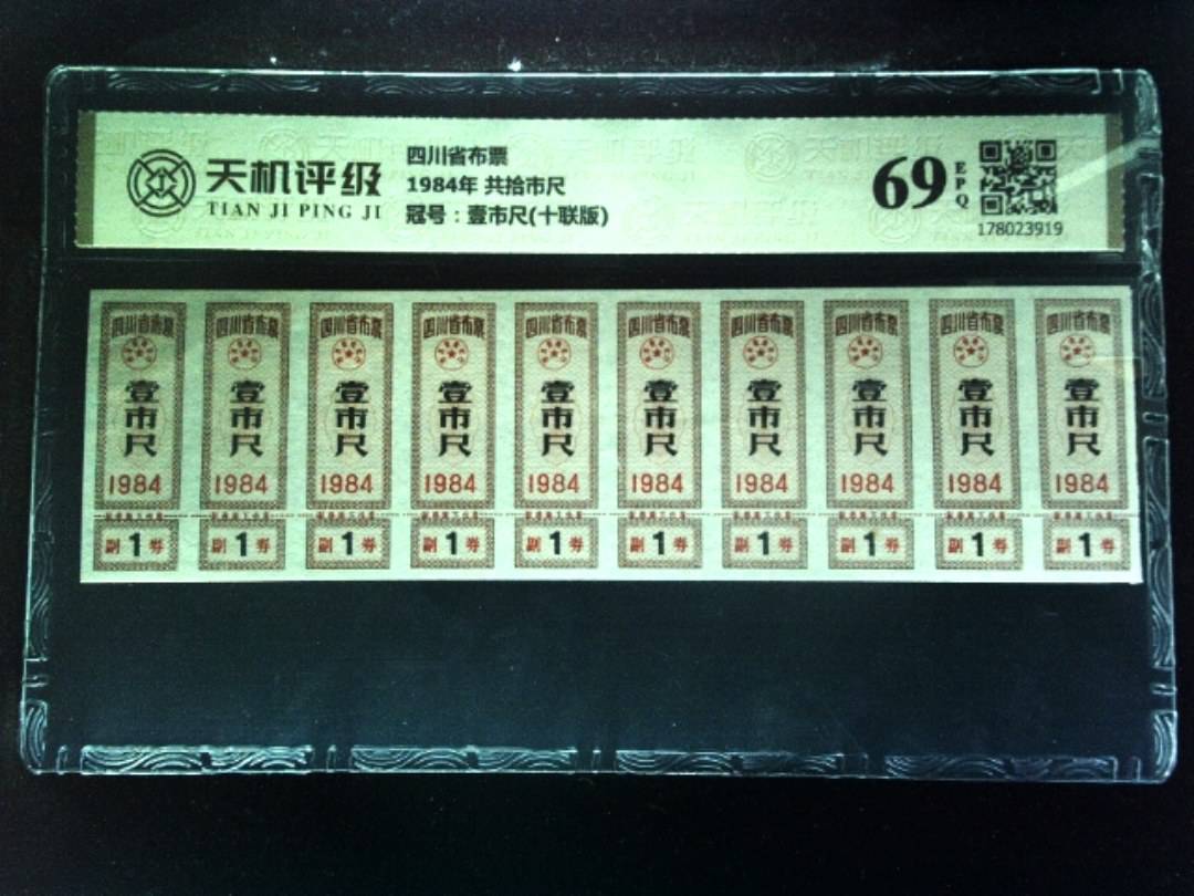 四川省布票1984年 共拾市尺，冠号壹市尺(十联版)，纸币，钱币收藏