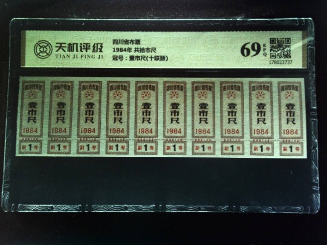 四川省布票1984年 共拾市尺，冠号壹市尺(十联版)，纸币，钱币收藏