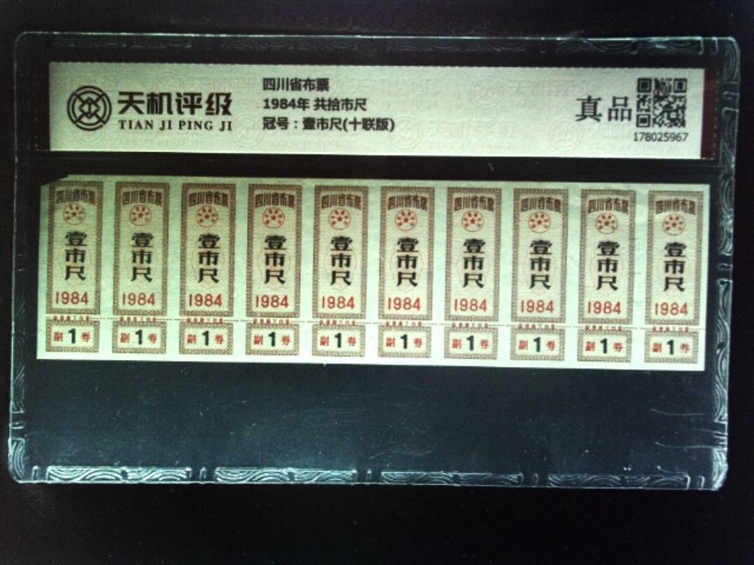 四川省布票1984年 共拾市尺，冠号壹市尺(十联版)，纸币，钱币收藏