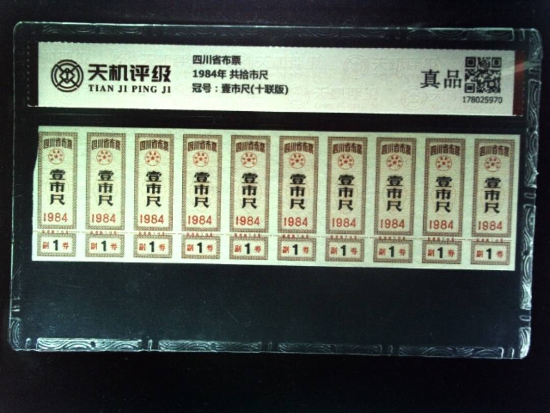 四川省布票1984年 共拾市尺，冠号壹市尺(十联版)，纸币，钱币收藏