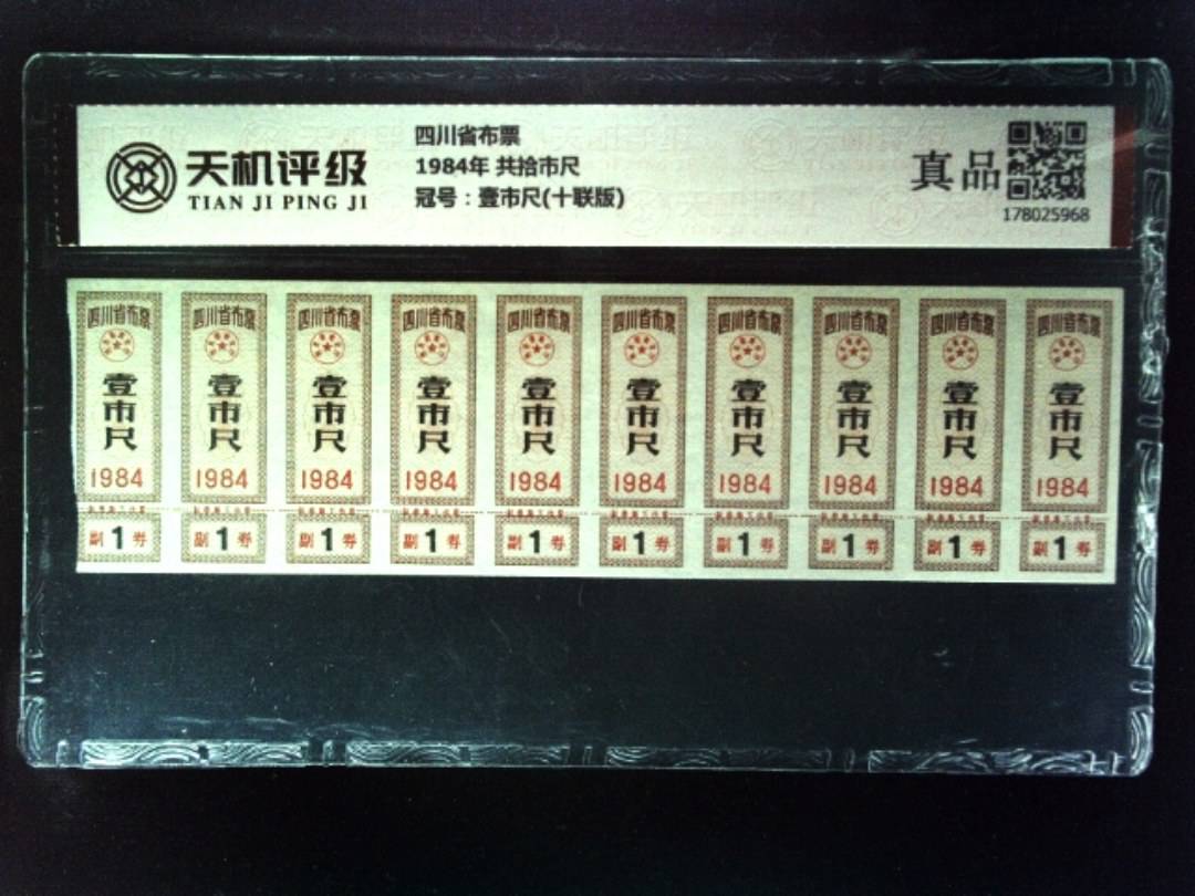 四川省布票1984年 共拾市尺，冠号壹市尺(十联版)，纸币，钱币收藏