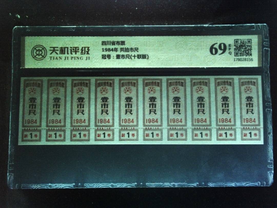 四川省布票1984年 共拾市尺，冠号壹市尺(十联版)，纸币，钱币收藏