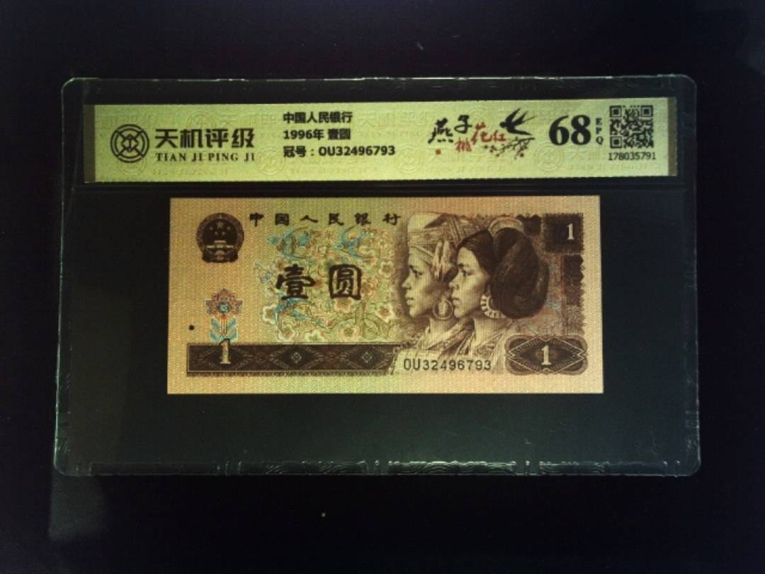 中国人民银行1996年 壹圆，冠号OU32496793，纸币，钱币收藏