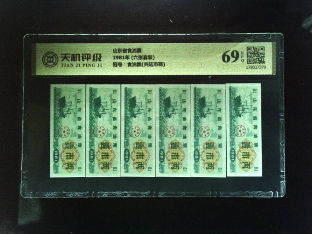 山东省食油票1981年 (六张套装)，冠号食油票(共陆市两)，纸币，钱币收藏