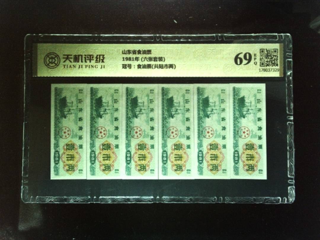山东省食油票1981年 (六张套装)，冠号食油票(共陆市两)，纸币，钱币收藏