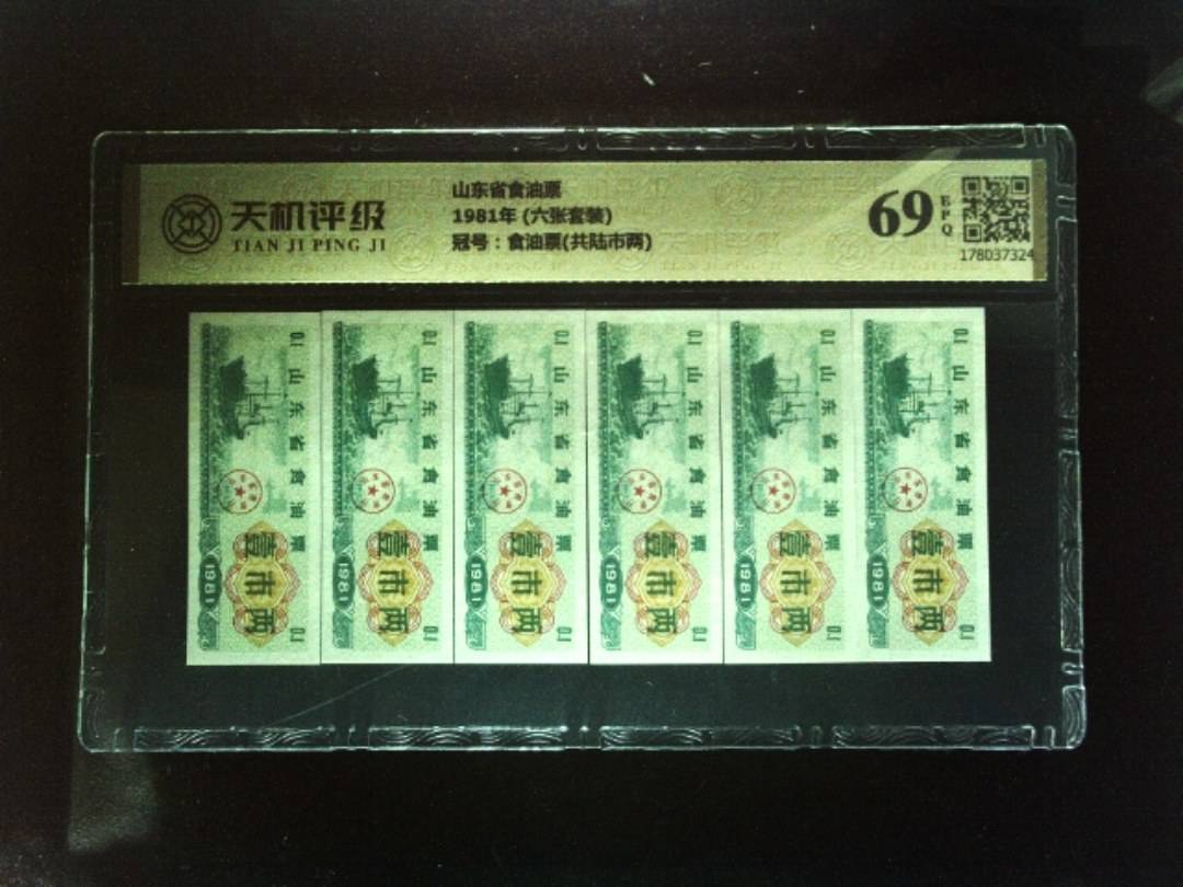 山东省食油票1981年 (六张套装)，冠号食油票(共陆市两)，纸币，钱币收藏