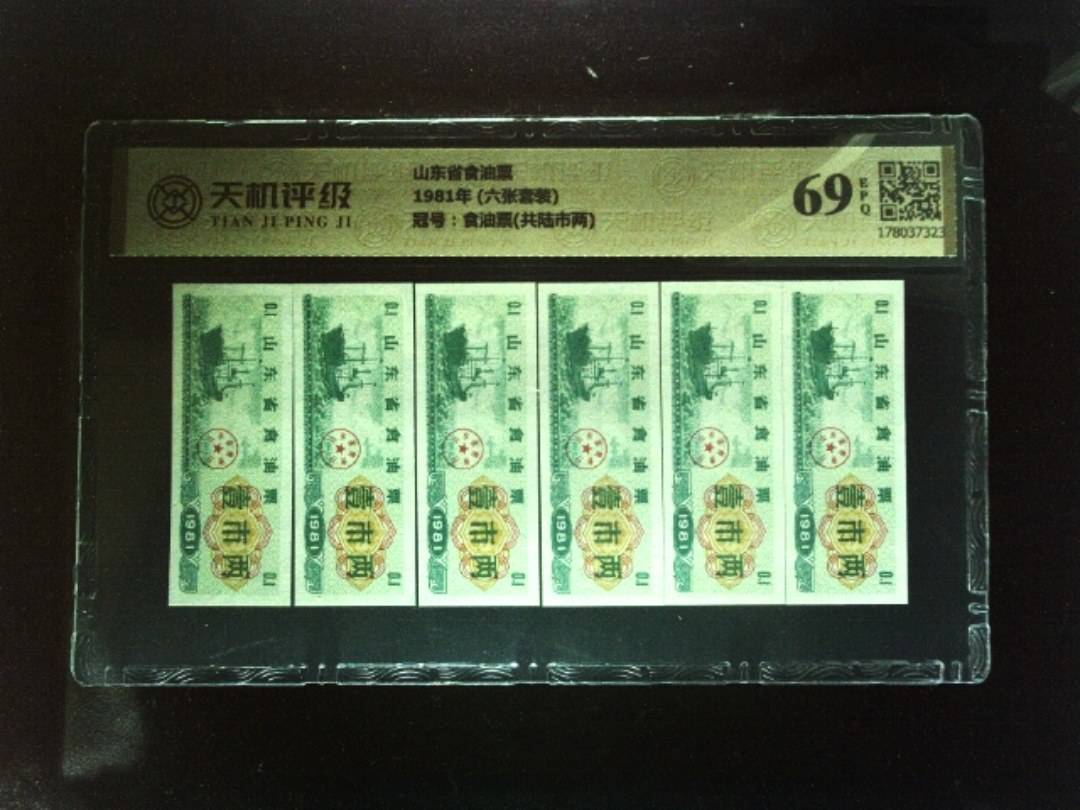 山东省食油票1981年 (六张套装)，冠号食油票(共陆市两)，纸币，钱币收藏