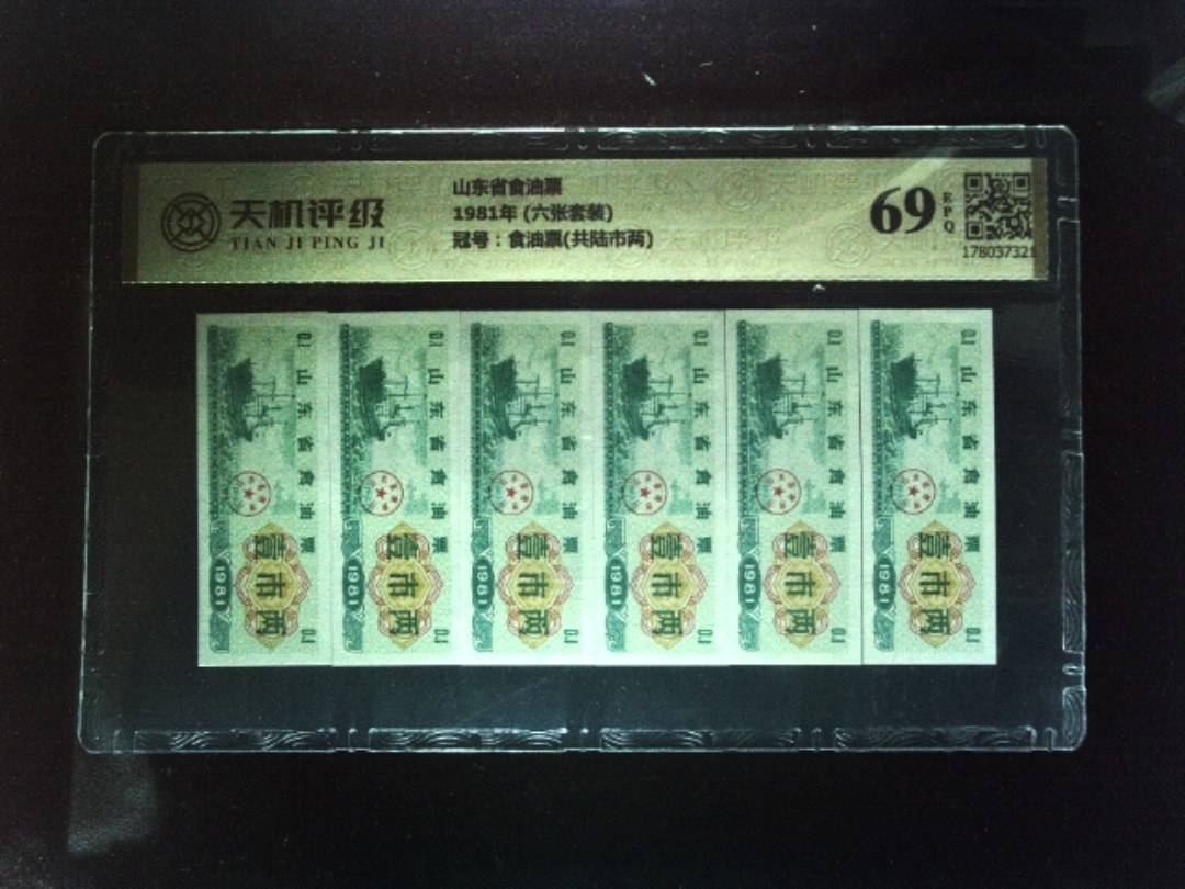 山东省食油票1981年 (六张套装)，冠号食油票(共陆市两)，纸币，钱币收藏