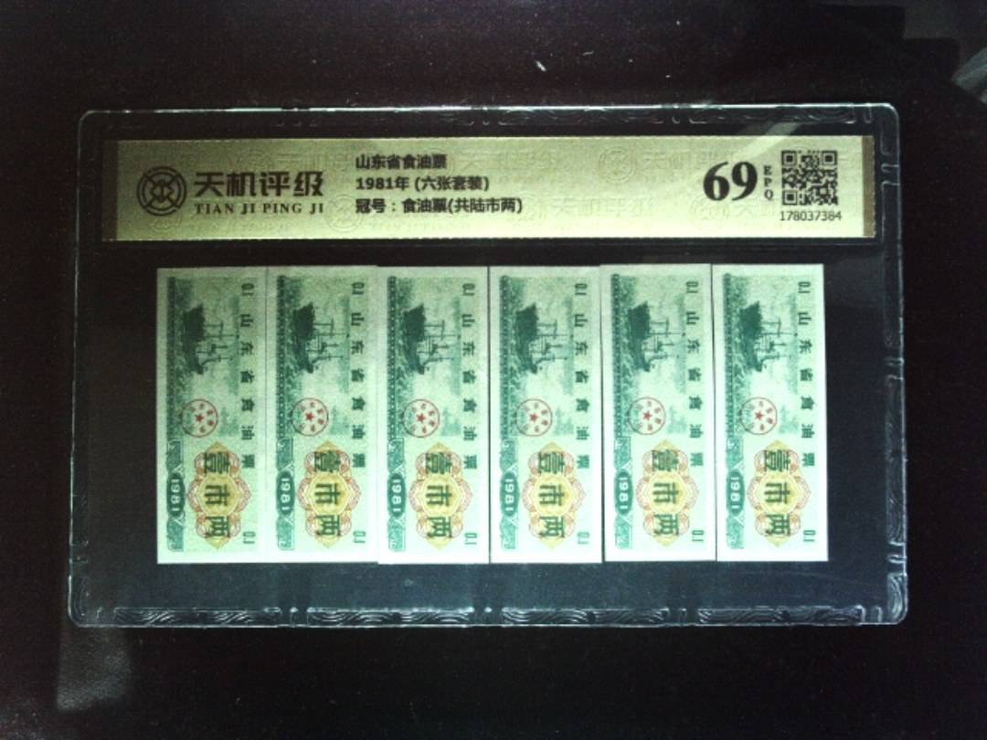 山东省食油票1981年 (六张套装)，冠号食油票(共陆市两)，纸币，钱币收藏