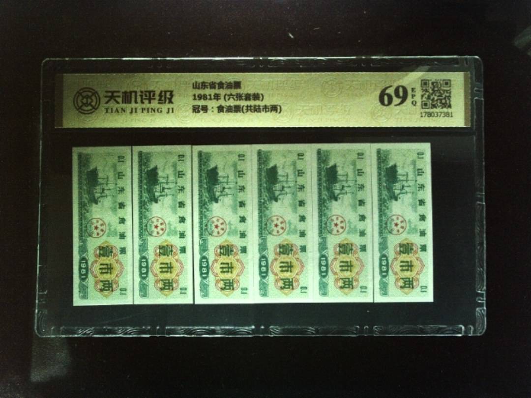 山东省食油票1981年 (六张套装)，冠号食油票(共陆市两)，纸币，钱币收藏