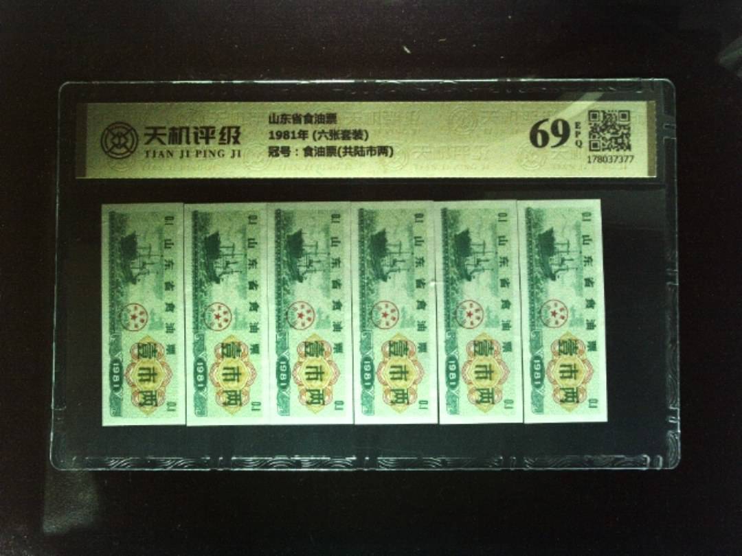 山东省食油票1981年 (六张套装)，冠号食油票(共陆市两)，纸币，钱币收藏