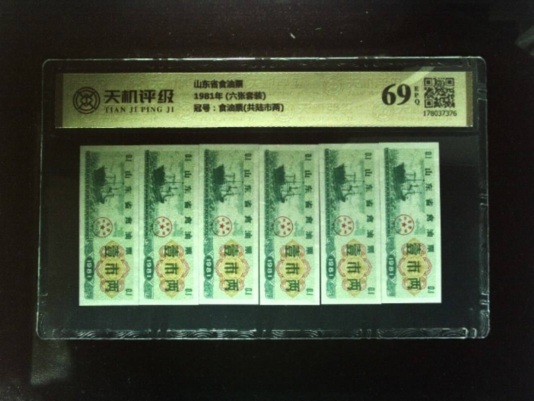 山东省食油票1981年 (六张套装)，冠号食油票(共陆市两)，纸币，钱币收藏