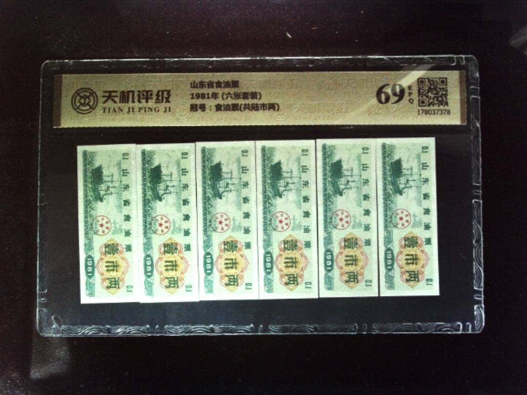 山东省食油票1981年 (六张套装)，冠号食油票(共陆市两)，纸币，钱币收藏